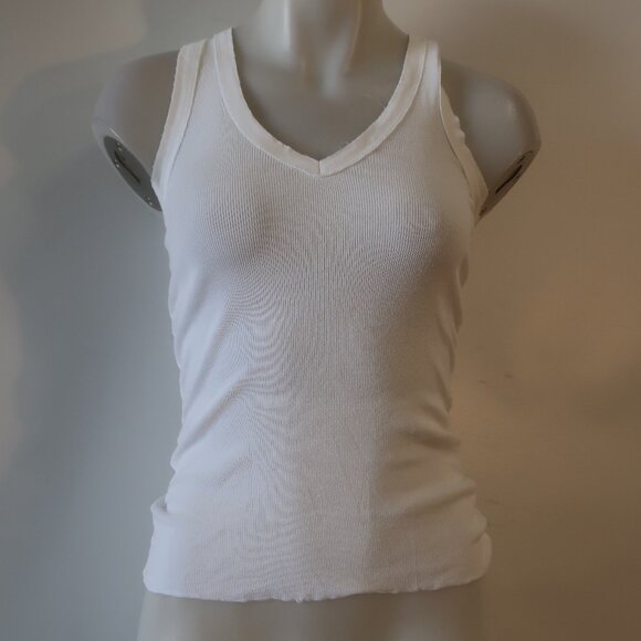 Womens Crown Jewel White V-Neck Ribbed Tank Top XS - Picture 1 of 4